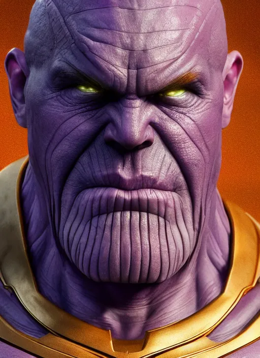 Image similar to thanos, au naturel, hyper detailed, digital art, trending in artstation, cinematic lighting, studio quality, smooth render, unreal engine 5 rendered, octane rendered, art style by klimt and nixeu and ian sprigger and wlop and krenz cushart