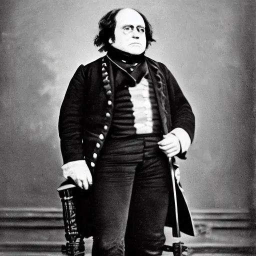 Image similar to 1862 portrait photograph, Danny DeVito in a Confederate general's uniform