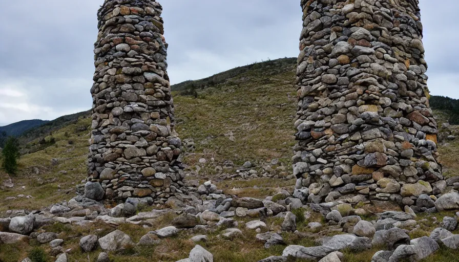 Image similar to stone tower made of individual stones on the mountain river