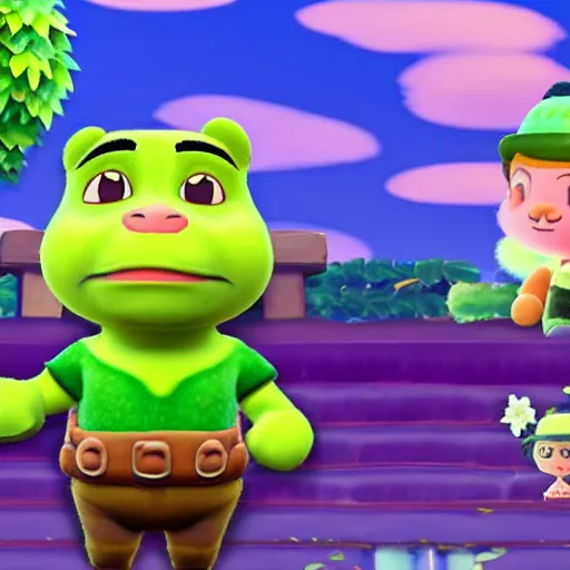 Image similar to Shrek in animal crossing new horizons