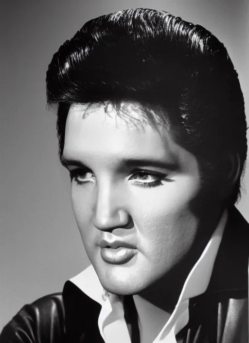 Prompt: photo closeup portrait of superstar elvis presley by ron galella