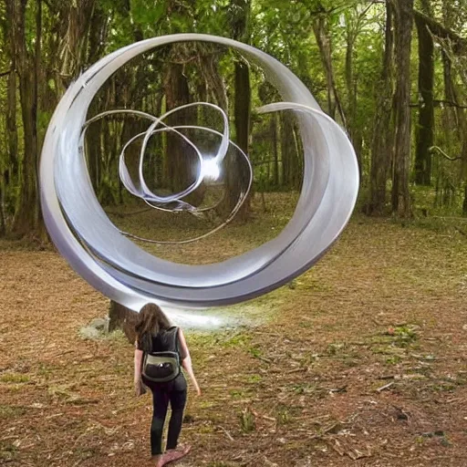 Image similar to A installation art. A rip in spacetime. Did this device in her hand open a portal to another dimension or reality?! by Bruce Munro, by John Martin realist