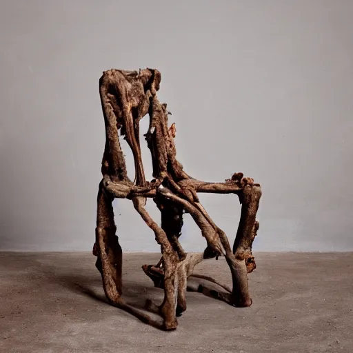 Prompt: chair made of rotted flesh and bone