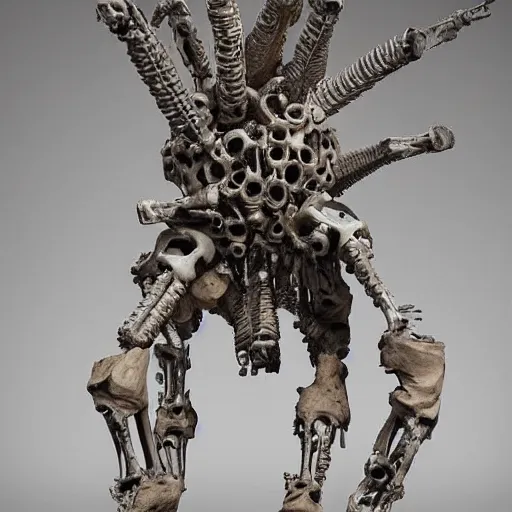 Image similar to a car made out of bones and bones, a surrealist sculpture by hendrick cornelisz vroom, featured on zbrush central, auto - destructive art, made of insects, made of cardboard, made of feathers