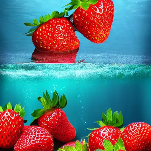 Image similar to advertise photo of strawberry, splash underwater! photoshop edit, golden ratio