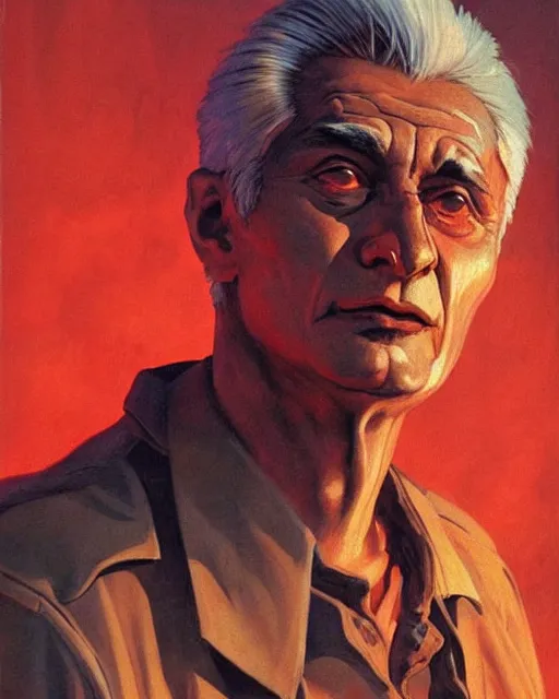 Image similar to jacques derrida. 1 9 8 0 s dystopian soviet russia, propaganda screens. unreal engine, fantasy art by jesper ejsing. faithfully depicted facial expression, perfect anatomy global illumination, radiant light, detailed and intricate environment