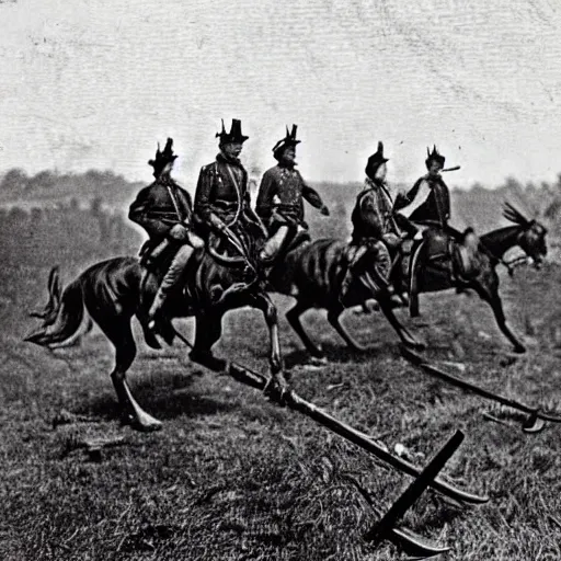 Prompt: Dragons at the Battle of Gettysburg. 1860s photograph.
