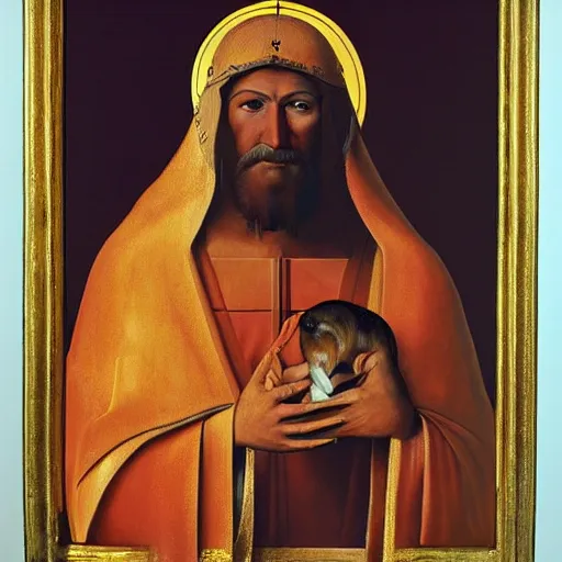 Image similar to a painting of a capybara as a byzantine saint by thomas blackshear