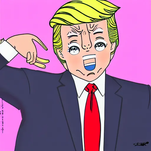 Image similar to An anime portrait of Donald Trump, cheek blush, shy, uwu,