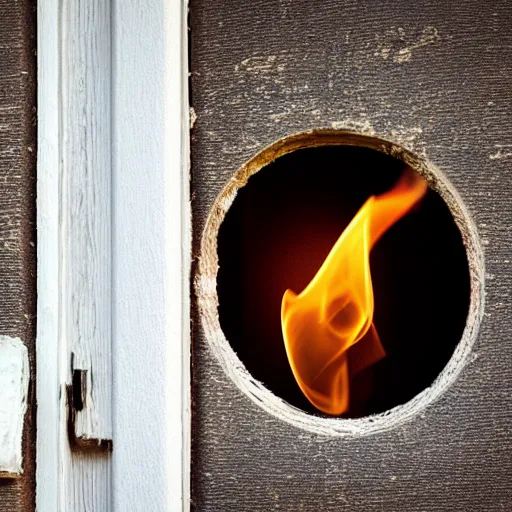 Prompt: the pov of a door hole, smoking, family, scary,