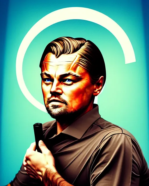 Image similar to painting portrait of leonardo dicaprio as a carp fish, cartoon, warm lighting, leonardo dicaprio has an carp fish body, movie poster, illustration by bartek fedyczak, erak note, tooth wu, neil richards, kan liu, siwoo kim, jisu choe, trending on art station