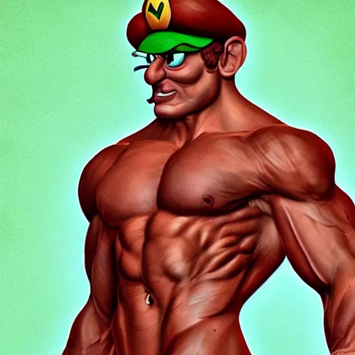 Prompt: Muscular Luigi , digital art , trending on artstation , Hyperdetailed , CGSociety