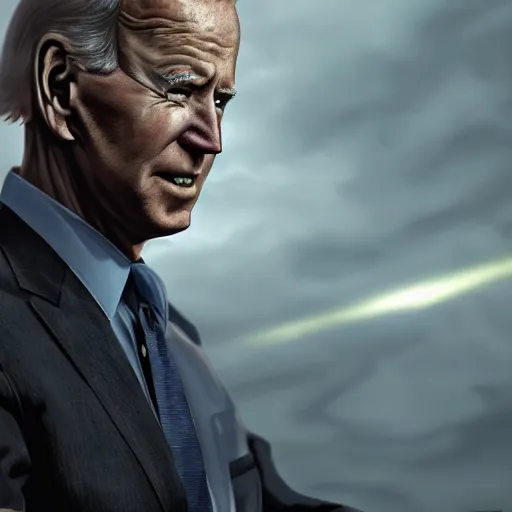 Image similar to joe biden as an evil terrorist, dramatic lighting, cinematic, establishing shot, extremly high detail, photorealistic, cinematic lighting, artstation, style by James Gurney