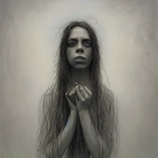 Prompt: billie eilish portrait by zdislaw beksinski