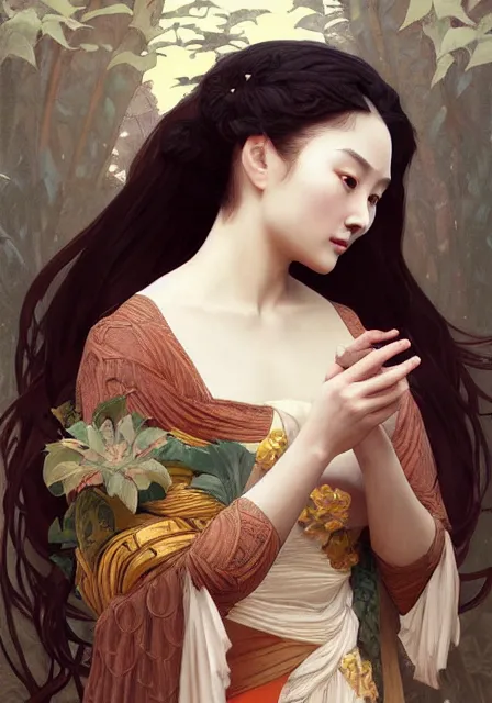 Image similar to asian sansa, intricate, elegant, highly detailed, digital painting, artstation, concept art, smooth, sharp focus, illustration, art by artgerm and greg rutkowski and alphonse mucha and william - adolphe bouguereau