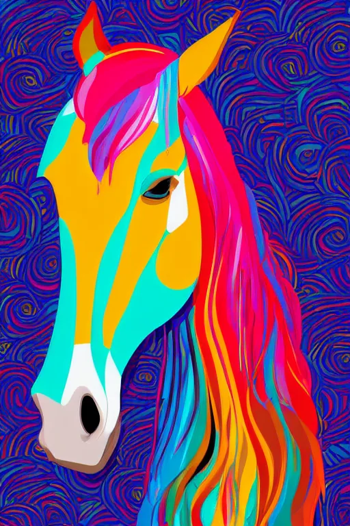 Prompt: minimalist boho style art of a colorful horse, illustration, vector art