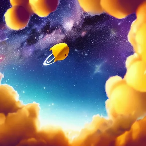 Prompt: lemon hurtling through space flying to the moon, milky way galaxy in the background, comet trail, digital art, highly detailed, cinematic, dramatic lighting