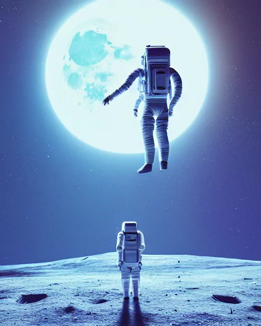 Image similar to a person standing in front of an open door that's on the moon, poster art by mike winkelmann, trending on cg society, space art, sci - fi, ue 5, futuristic, volumetric lighting