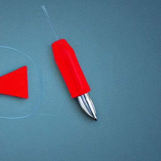 Image similar to logo of a pen tip, with ai theme, cool red and blue wires running through the pen, trending on logostation