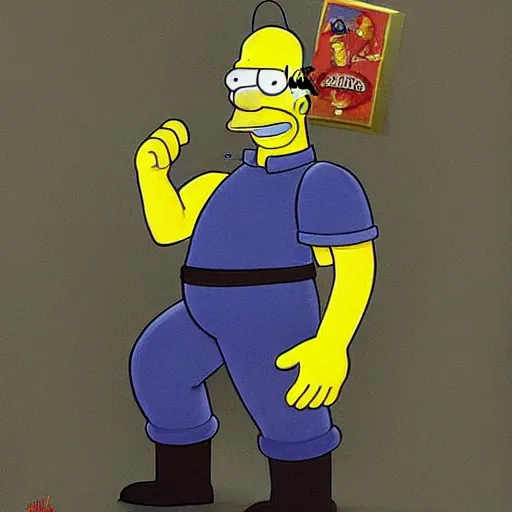 Prompt: a painting of homer simpson in mortal kombat