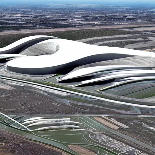 Prompt: Denver International Airport if it were designed by Zaha Hadid