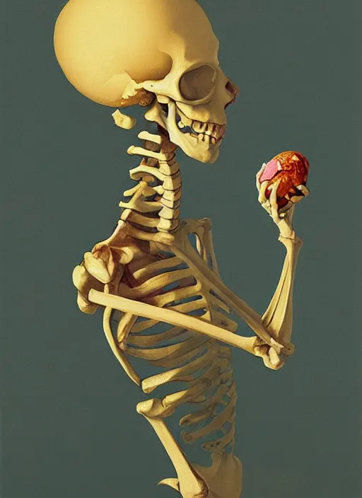 Image similar to woman skeleton holding ice cream Edward Hopper and James Gilleard, Zdzislaw Beksinski highly detailed