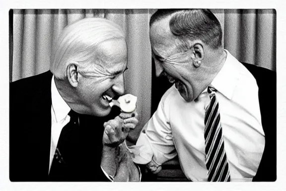 Image similar to “ very very intricate photorealistic photo of hitler and joe biden laughing together, detailed natural lighting, award - winning crisp details ”