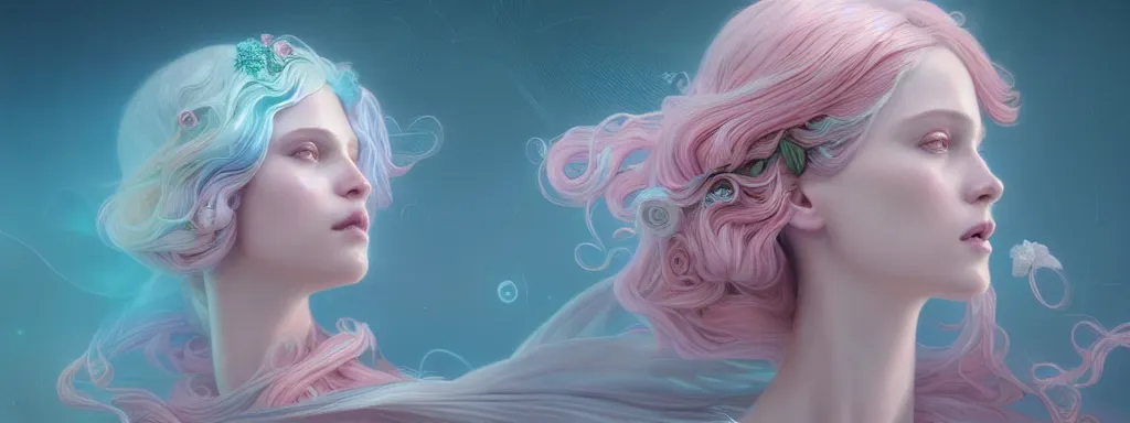 Prompt: aphrodite's dream by charlie bowater and anna dittmann and artgerm and clemens ascher, intricate, elegant, pink and blue and green mist, highly detailed, dramatic lighting, sharp focus, octane render, trending on artstation, artstationhd, artstationhq, unreal engine, 4 k, 8 k