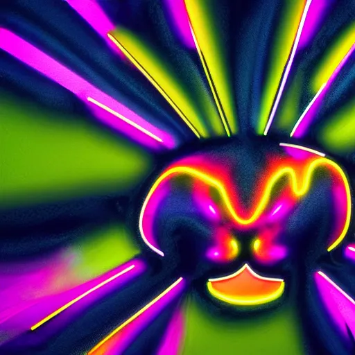 Image similar to neon explosion coming out the mouth of a rabbit, abstract high quality art