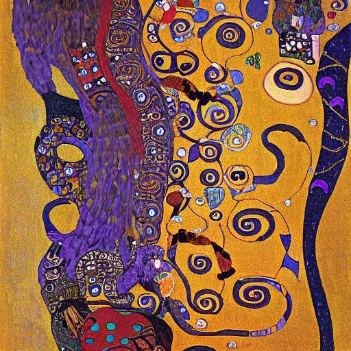 Image similar to complex ouroboros feathered serpent biting its tail large painting by gustav klimt