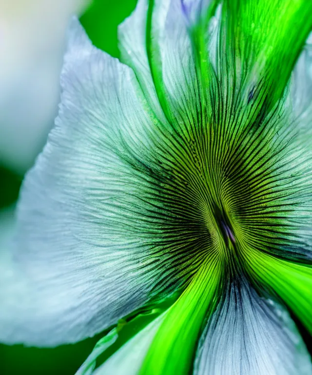 Image similar to close up of a green iris, electrical sparks, macro lens, 7 0 mm, highly detailed