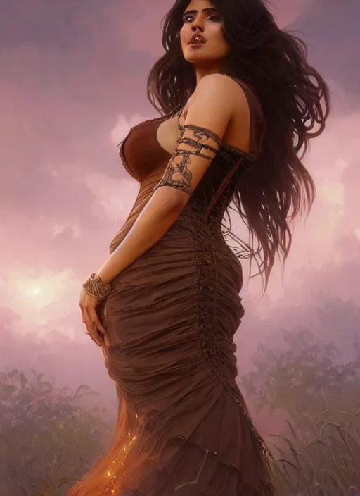 Image similar to cute brown woman wearing a translucent corset dress, fantasy, intricate, highly detailed, digital painting, artstation, concept art, wallpaper, smooth, sharp focus, illustration, art by artgerm and greg rutkowski and alphonse mucha