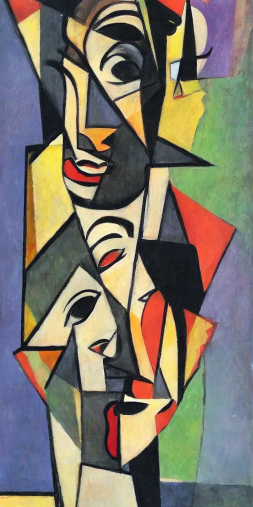 Prompt: yeah i might have chased a couple of women around, all it got me was down, cubist painting, portrait