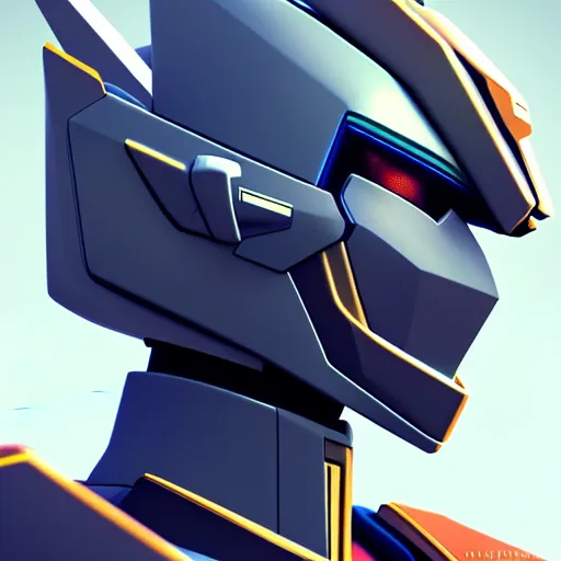 Prompt: gundam head, v - fin, octane render, soft light, mekka, behance, vector, highly detailed illustration, realistic, king with crown, artstation. com, by greg rutkowski,