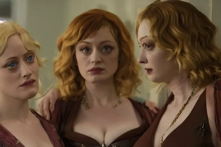 Prompt: A film still of an Olivia Taylor Dudley and Christina Hendricks, high detail