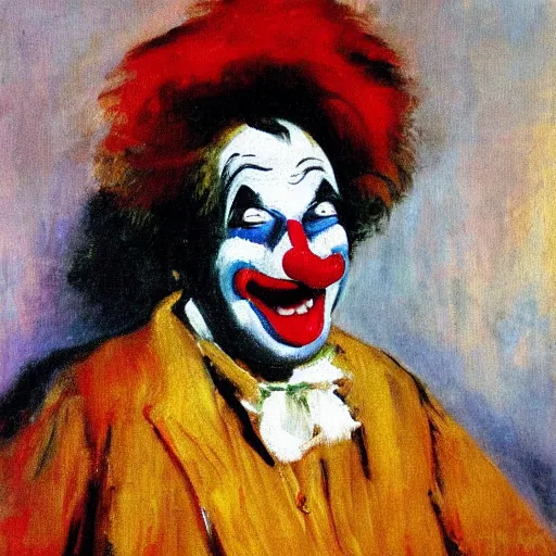 Prompt: a painting of a clown, by george luks