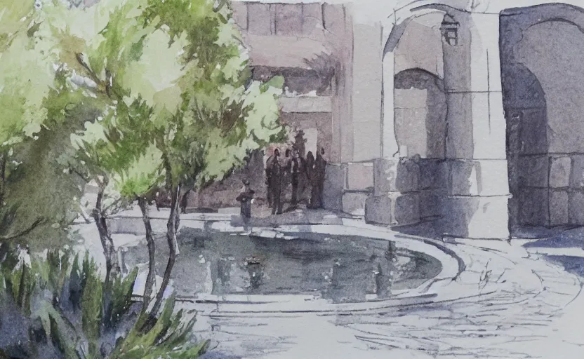 Image similar to Fountain Watercolor sketch, highly detailded