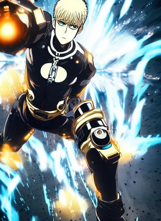 Image similar to A full portrait photo of real-life genos one punch man, f/22, 35mm, 2700K, lighting, perfect faces, award winning photography.