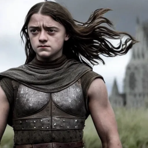 Image similar to muscular young arya stark showing her abs, glisten, high resolution, hard light, cnn, afp, reuters