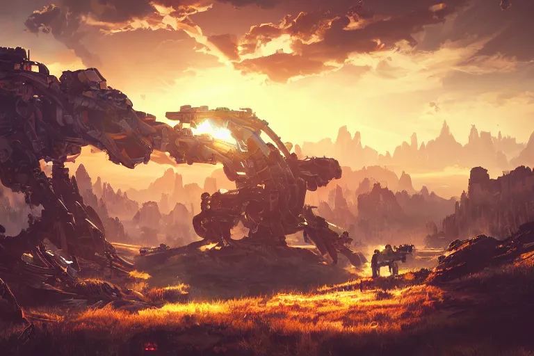 Image similar to sawtooth machine mecanical creature robot of horizon forbidden west horizon zero dawn radiating a glowing aura global illumination ray tracing hdr fanart arstation by ian pesty and alena aenami artworks in 4 k