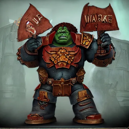 Image similar to an extremely sad orge in warhammer 4 0 k darktide