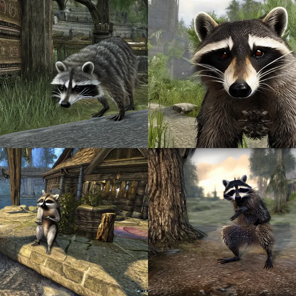 Prompt: A raccoon in The Elder Scrolls