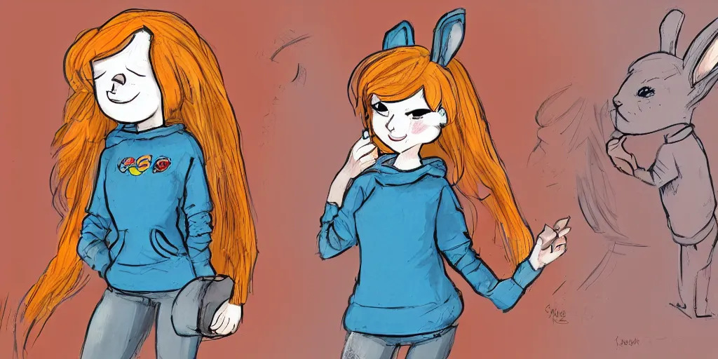 Image similar to women, ginger, cartoon, sweatshirt, concept art, concept art, bunny ears,