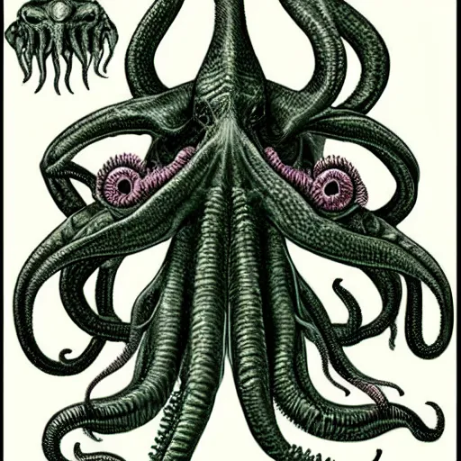 Image similar to ”biology text book scientific drawings of Cthulhu”