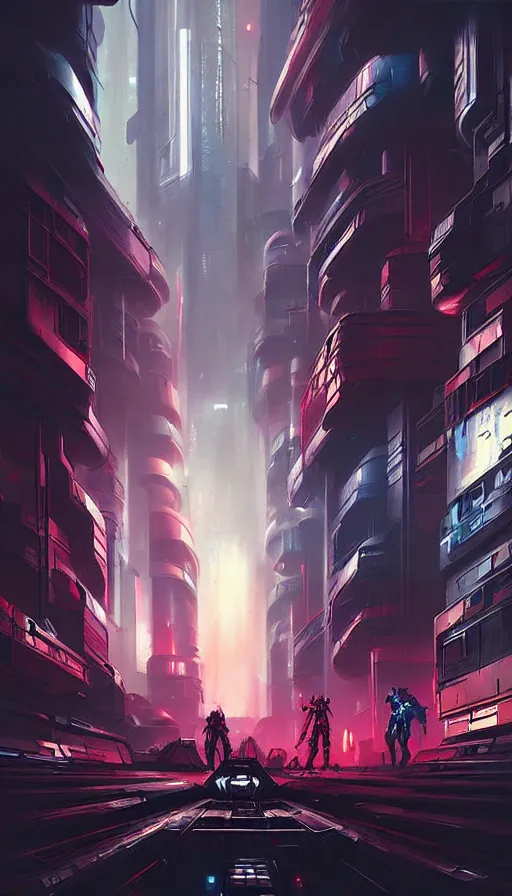 Image similar to scifi cyberpunk battle in a metropolis painted by the best artists of artstation, best art in the world