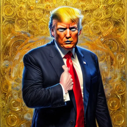 Image similar to highly detailed full portrait of donald trump, art by donato giancola and ruan jia and carl larsson and magali villeneuve. trending on artstation, intricate details, energetic composition, golden ratio, concept art, illustration, elegant art