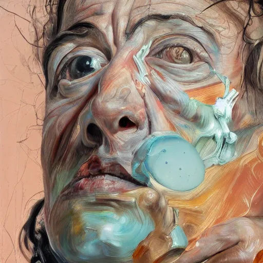 Image similar to high quality high detail painting by lucian freud and jenny saville, hd, freacking out, turquoise