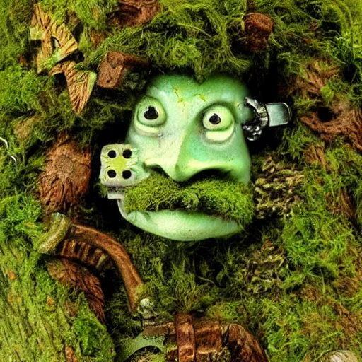 Prompt: a cute friendly mossy trollmancer made of moss and wood by brian froud, insanely detailed, forestpunk,