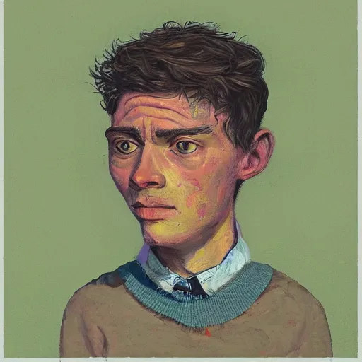 Image similar to portrait of a disillusioned young man, drained of energy by the artistic struggle, by louis wain, simon stalenhag and johanna martine, trending on artstation