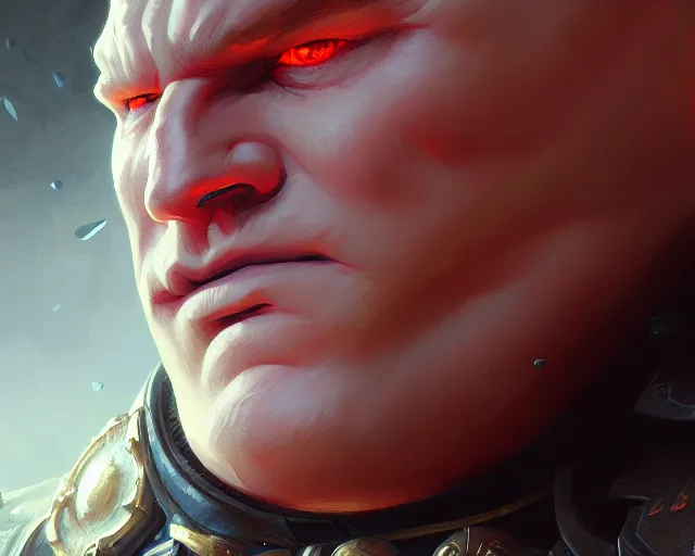 Image similar to close up of brock lesnar, deep focus, d & d, fantasy, intricate, elegant, highly detailed, digital painting, artstation, concept art, matte, sharp focus, illustration, hearthstone, art by artgerm and greg rutkowski and alphonse mucha